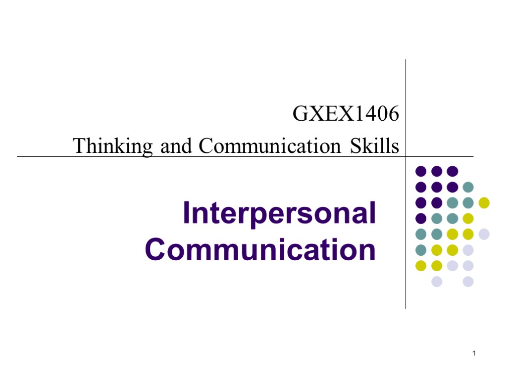1 Interpersonal Communication GXEX1406 Thinking and Communication Skills